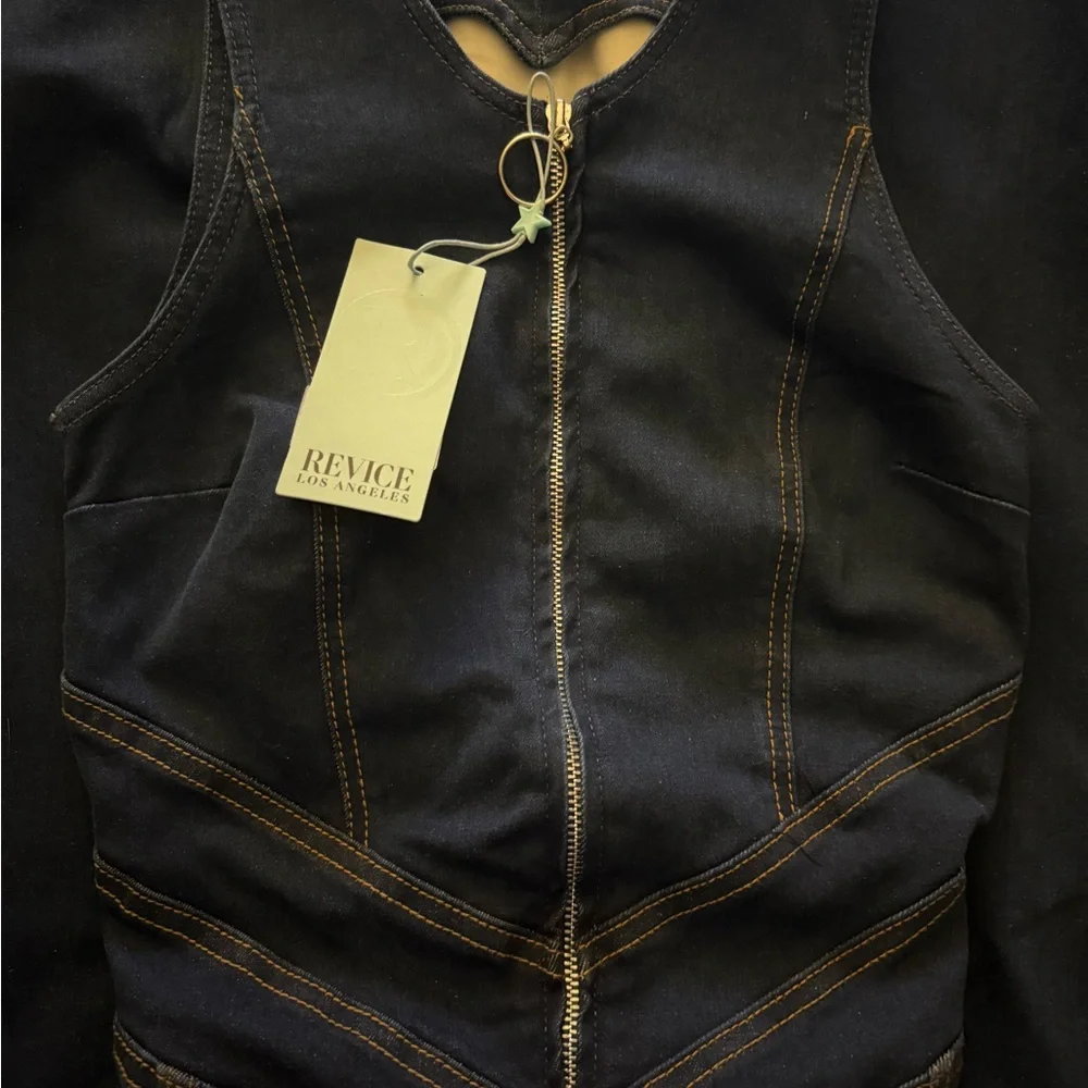 REVICE Hollywood Heartthrob Denim Jumpsuit with Flared Legs and Heart Cutout - Picture 3 of 3